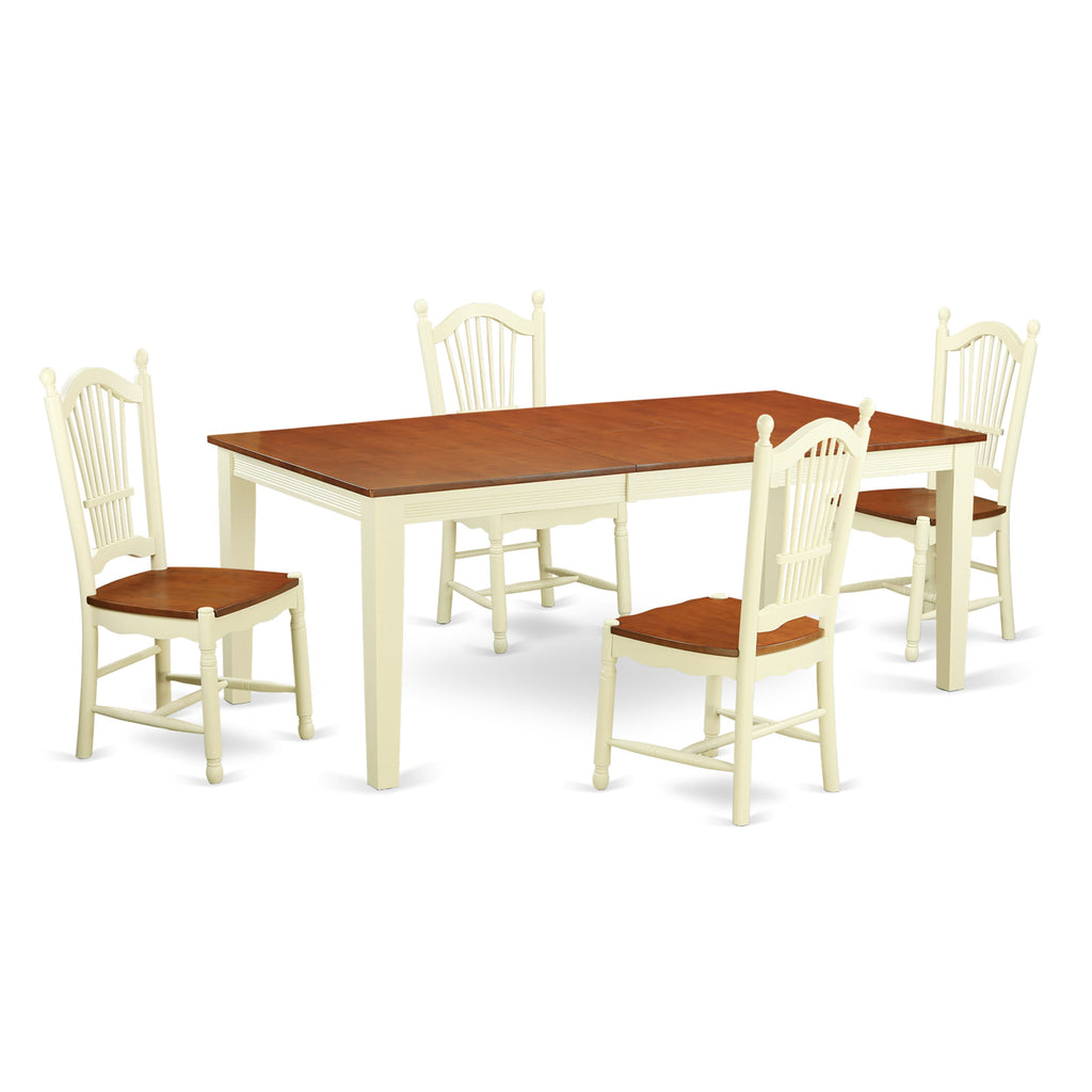 QUDO5-YCZ-J 5-Piece Dining Ensemble with Extendable Rectangle Table & 4 Chairs, Buttermilk Cherry Finish