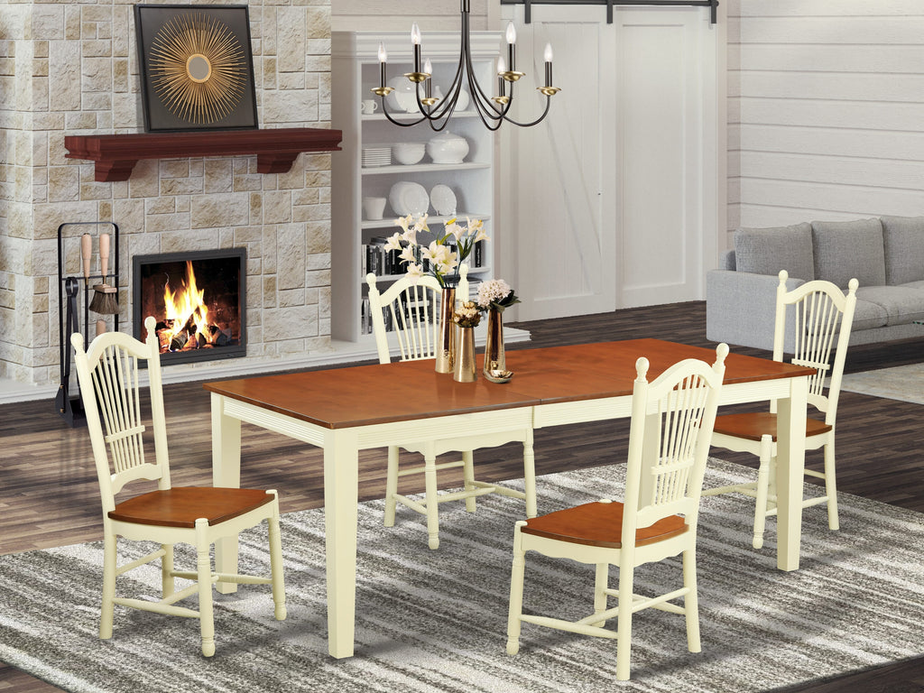 QUDO5-YCZ-J 5-Piece Dining Ensemble with Extendable Rectangle Table & 4 Chairs, Buttermilk Cherry Finish