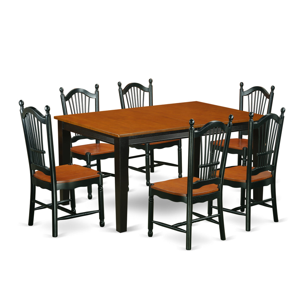 QUDO7-971-7 Chic Dining Set for 7 Rectangular Table with Extension & Six Chairs in Black Cherry Finish