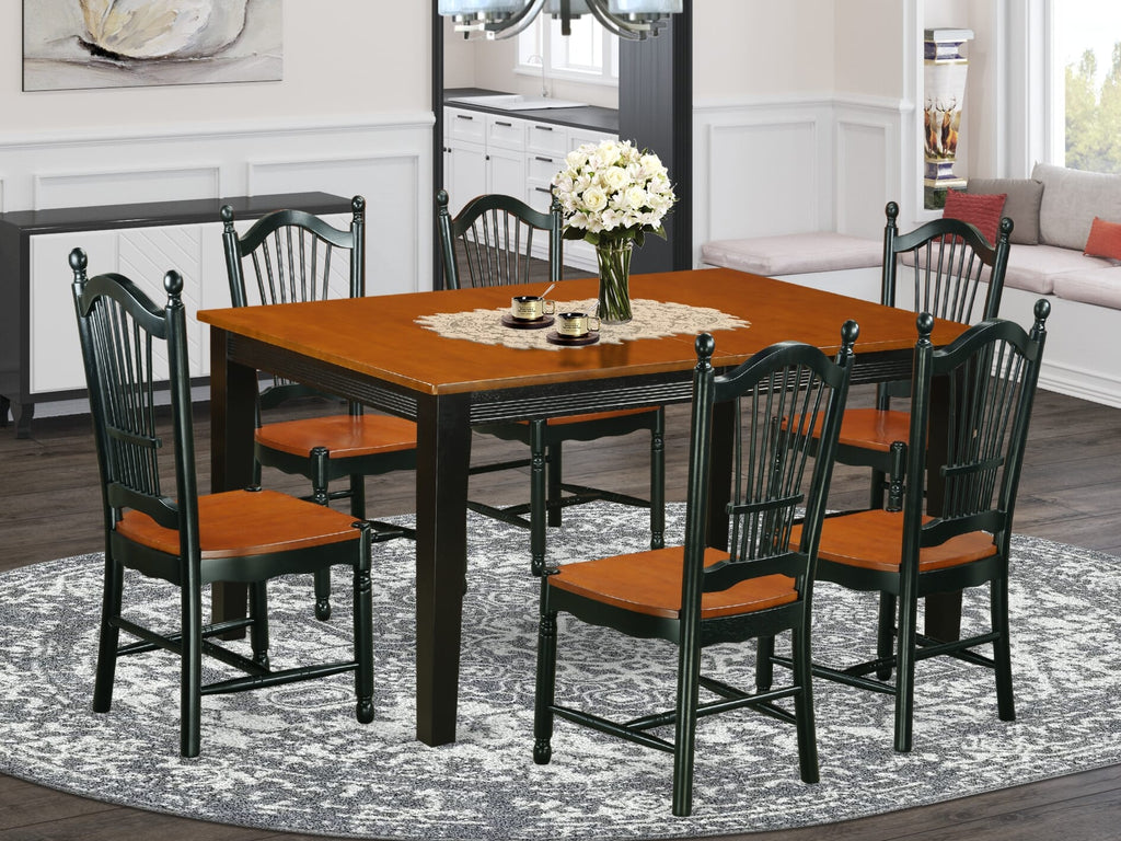QUDO7-971-7 Chic Dining Set for 7 Rectangular Table with Extension & Six Chairs in Black Cherry Finish