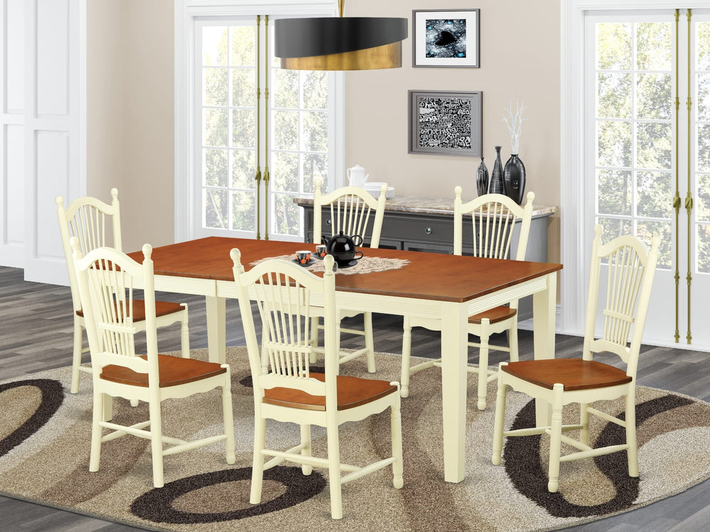 QUDO7-IRM-N 7-Piece Rectangular Dining Set with Butterfly Leaf and Wooden Chairs in Buttermilk & Cherry Finish, 40x78 Table