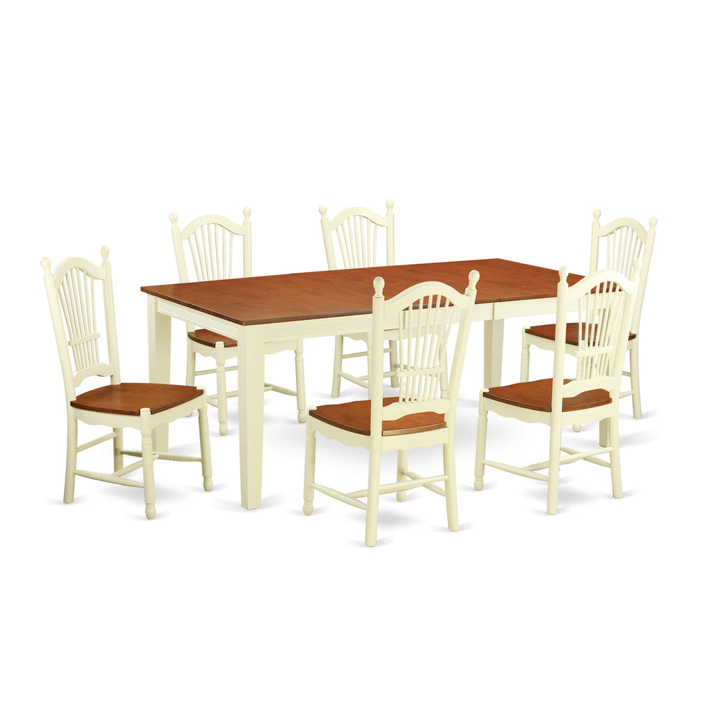 QUDO7-IRM-N 7-Piece Rectangular Dining Set with Butterfly Leaf and Wooden Chairs in Buttermilk & Cherry Finish, 40x78 Table