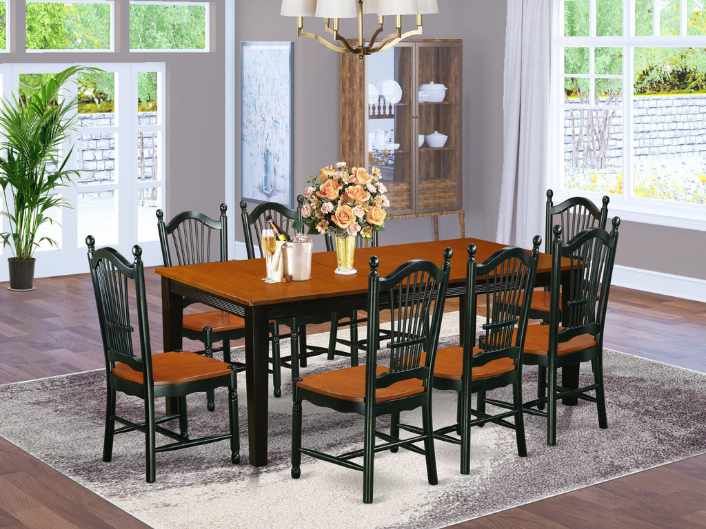 QUDO9-268-Y 9-Piece Set Elegant Rectangle Dining Table w/ Butterfly Leaf & 8 Wood Chairs, Cherry & Black Accent