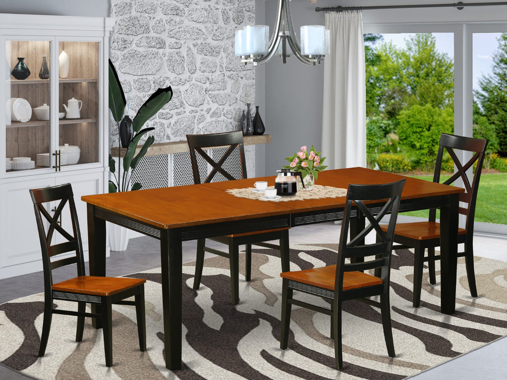QUIN5-MS6-A 5-Piece Dining Room Set with Rectangular Table and 4 Chairs, Black & Cherry Blend