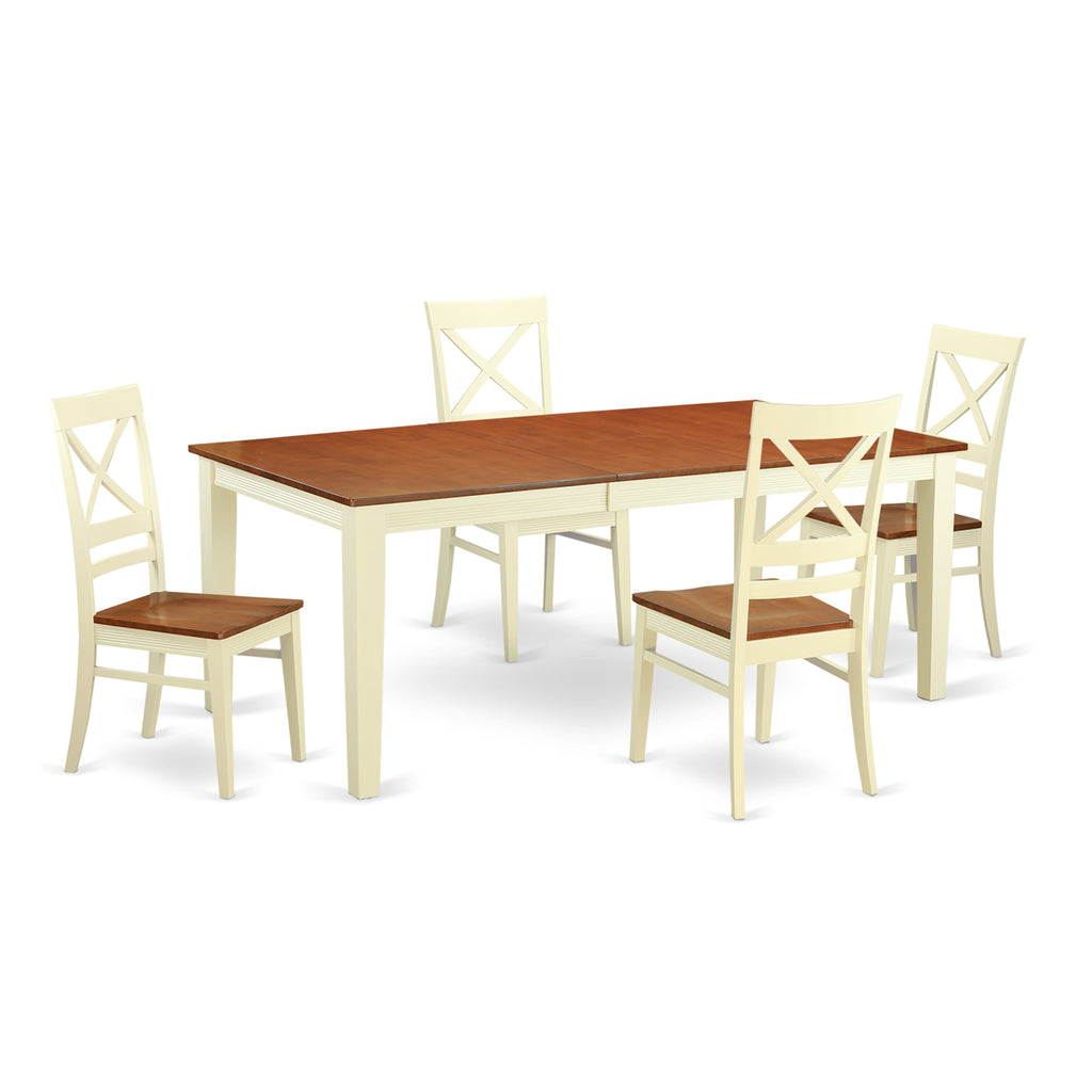 QUIN5-JL3-E 5-Piece Buttermilk & Cherry Dining Set with Rectangular Table and 4 Chairs, Expandable to 78 Inch