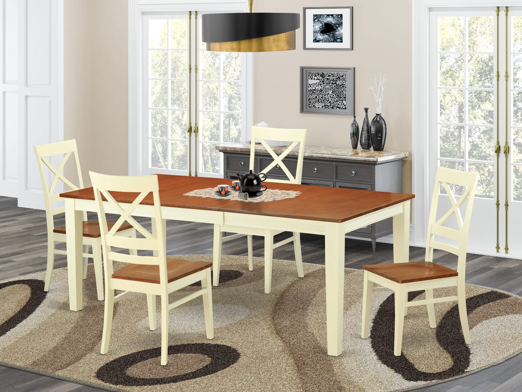 QUIN5-JL3-E 5-Piece Buttermilk & Cherry Dining Set with Rectangular Table and 4 Chairs, Expandable to 78 Inch