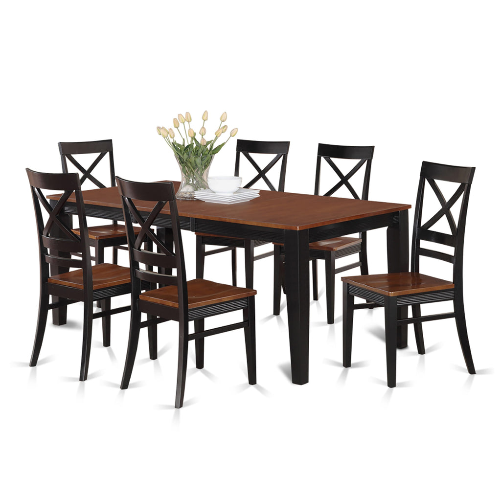 QUIN7-AAU-G 7-Piece Dining Set with Extendable Table and 6 Chairs, 40x78 Inch, Black & Cherry
