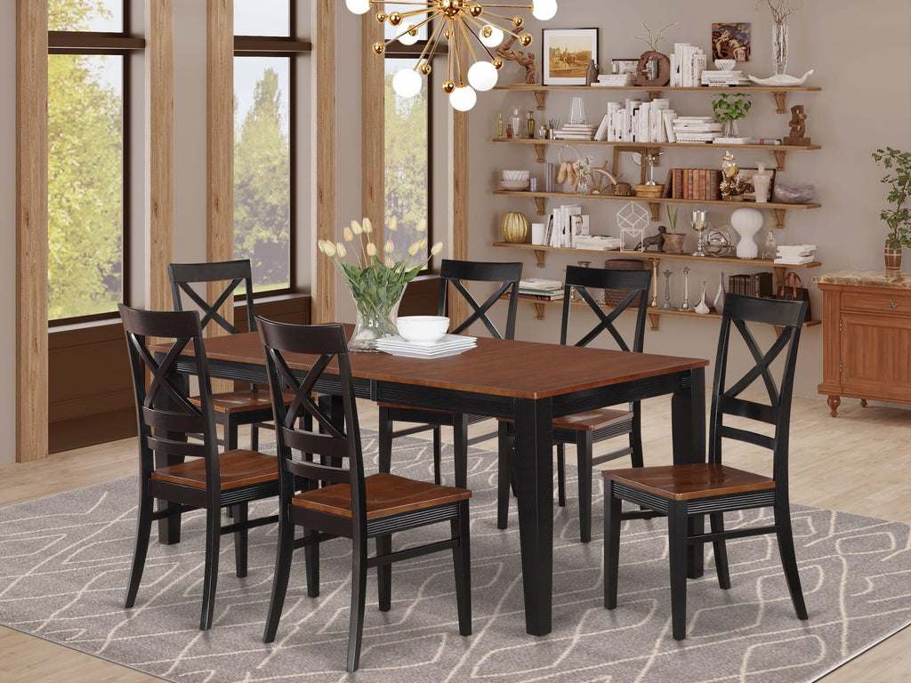 QUIN7-AAU-G 7-Piece Dining Set with Extendable Table and 6 Chairs, 40x78 Inch, Black & Cherry