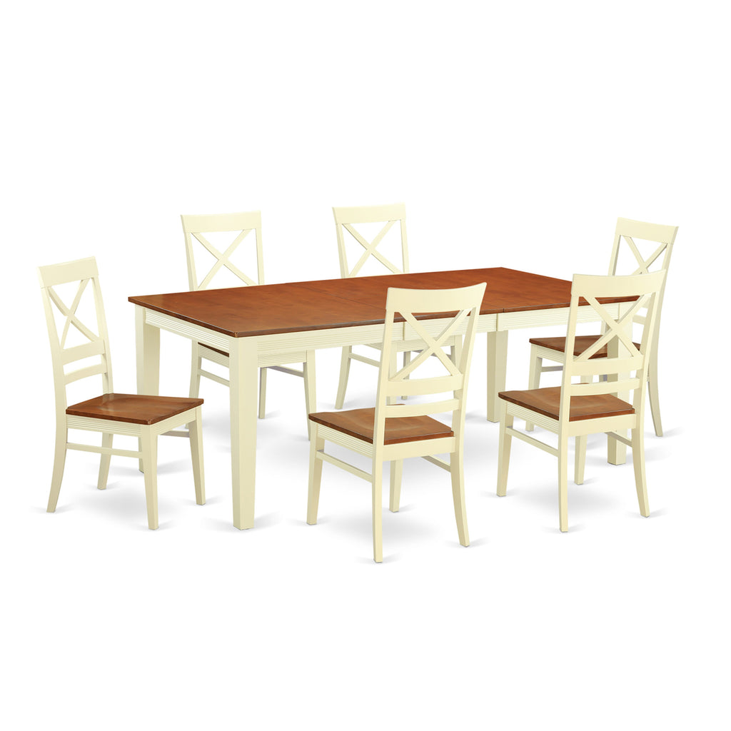 QUIN7-KR6-7 Elegant Buttermilk & Cherry 7-Piece Dining Ensemble with Leaf Extension and 6 Chairs