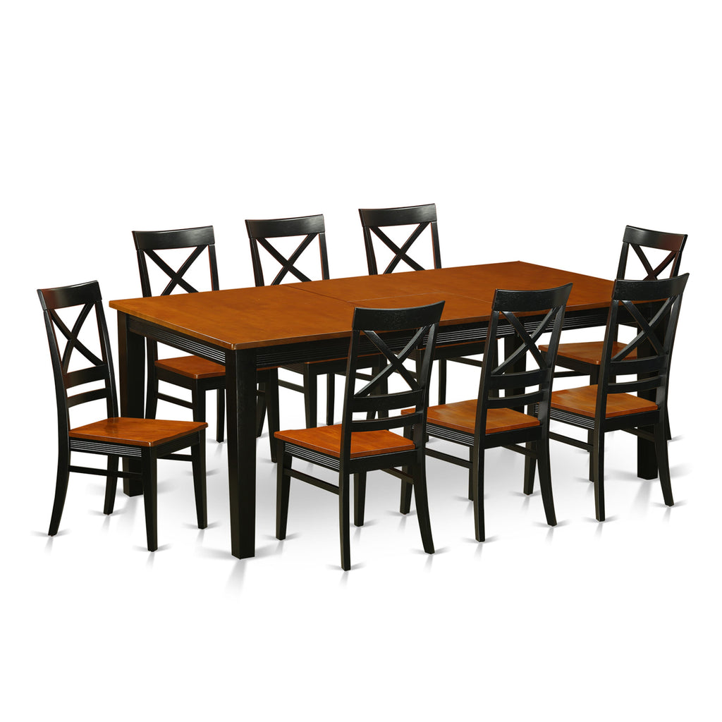 QUIN9-2CO-6 Dining Ensemble, 9-Piece Set with Expandable Table & 8 Chairs, Cherry & Onyx