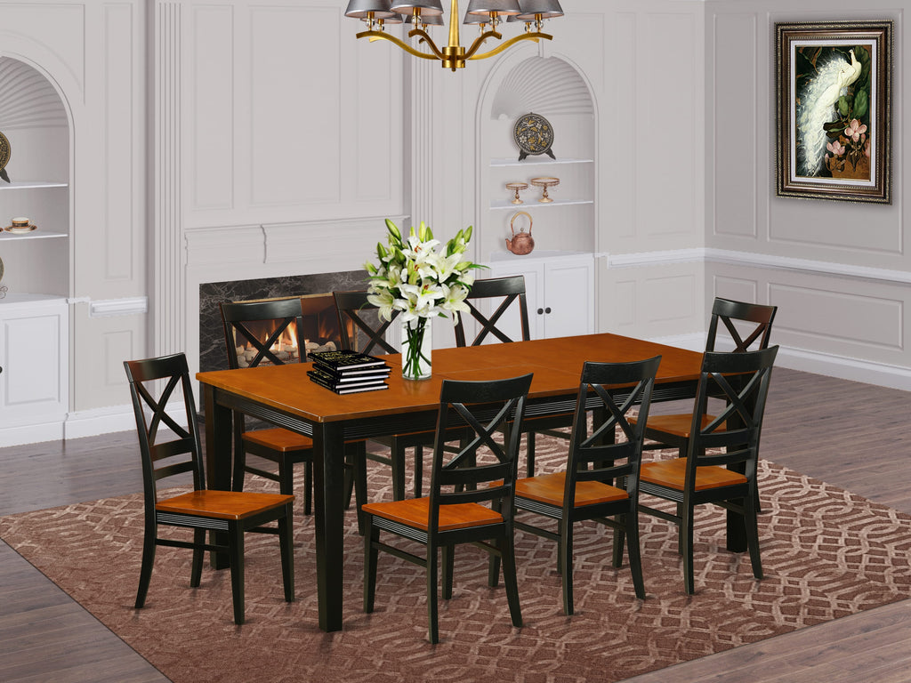 QUIN9-2CO-6 Dining Ensemble, 9-Piece Set with Expandable Table & 8 Chairs, Cherry & Onyx