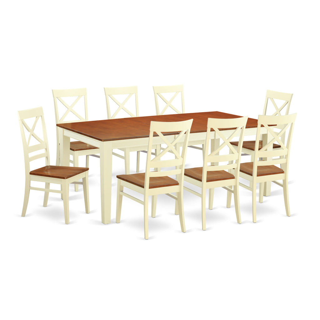QUIN9-2D0-2 Chic 9-Piece Dining Ensemble with Extendable Table & Seating Set for Home Spaces