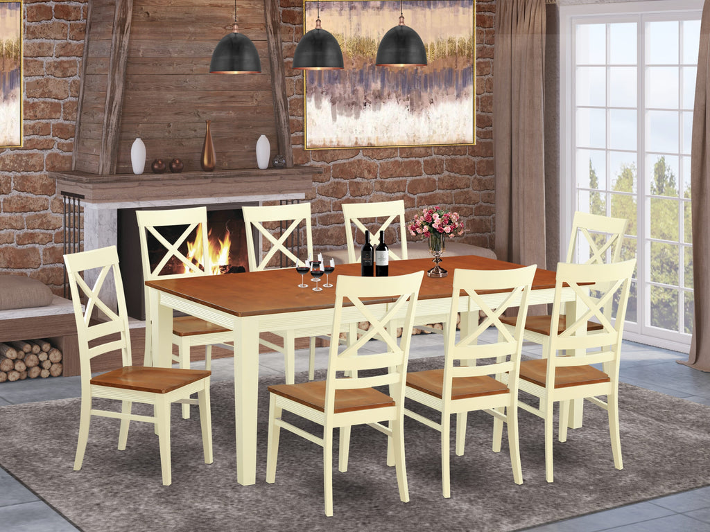 QUIN9-2D0-2 Chic 9-Piece Dining Ensemble with Extendable Table & Seating Set for Home Spaces