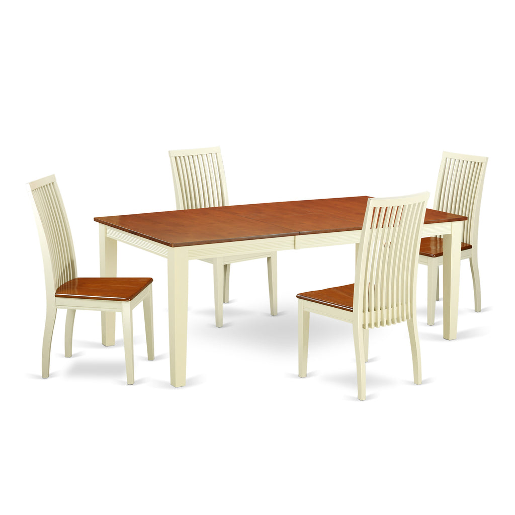 Exquisite QUIP5-RSM-W 5 Pc Set with Expanding Table & 4 Chairs, Buttermilk/Cherry 40x78