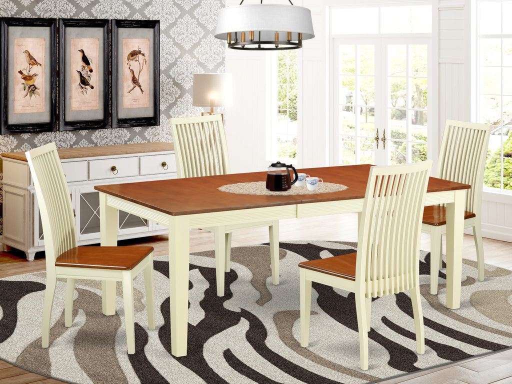 Exquisite QUIP5-RSM-W 5 Pc Set with Expanding Table & 4 Chairs, Buttermilk/Cherry 40x78