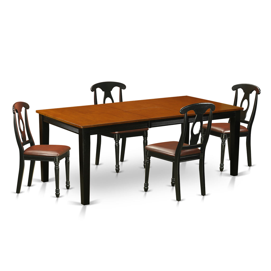 QUKE5-S4P-QU 5-Piece Dining Ensemble Rectangular Table & Faux Leather Seats for 4, Black & Cherry