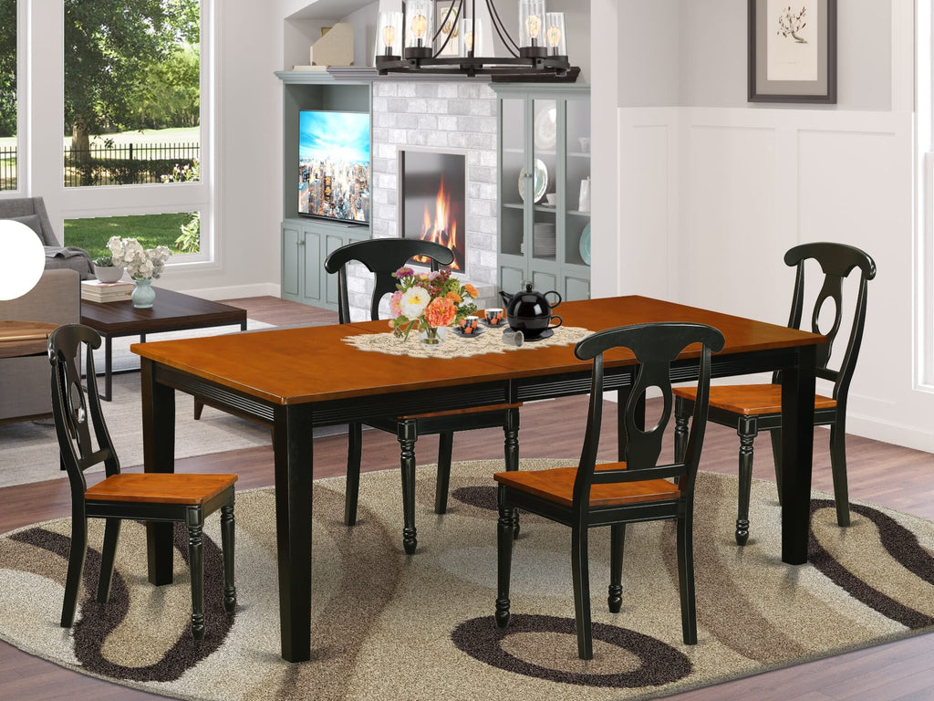 QUKE5-5R5-C 5-Piece Dining Ensemble, Expanding Table & Seating for Four, Black-Cherry Fusion