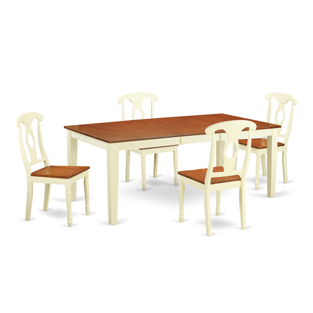 QUKE5-J3B-W - 5-Piece Dining Room Set with Rectangular Butterfly Leaf Table and 4 Chairs - Buttermilk and Cherry Finish Elegance