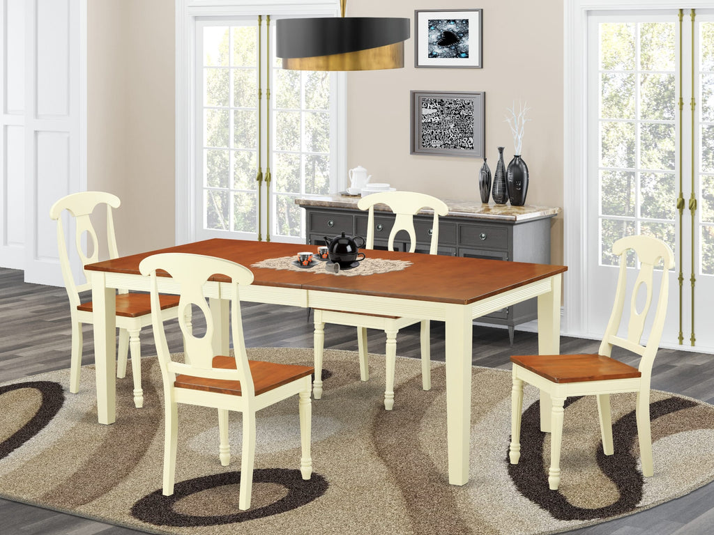 QUKE5-J3B-W - 5-Piece Dining Room Set with Rectangular Butterfly Leaf Table and 4 Chairs - Buttermilk and Cherry Finish Elegance