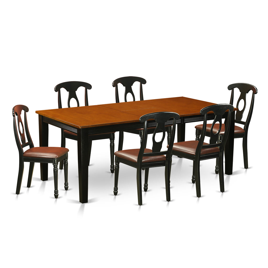QUKE7-V8I-8P Rectangular Table Set with Leaf And 6 Faux Leather Chairs for Dining Space, 40x78 in, Black Cherry