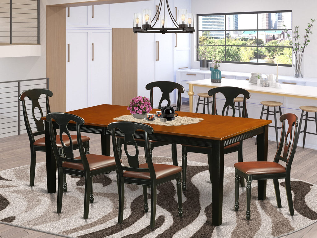 QUKE7-V8I-8P Rectangular Table Set with Leaf And 6 Faux Leather Chairs for Dining Space, 40x78 in, Black Cherry