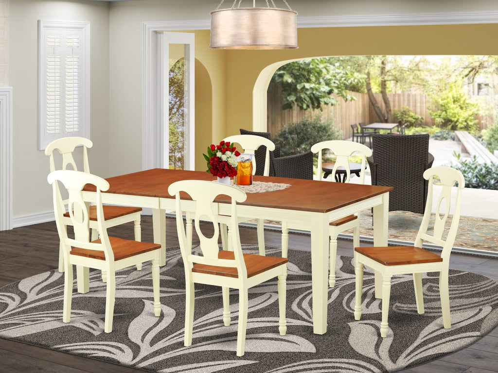 QUKE7-E4X-1 Elegant 7-Piece Dining Assembly Oval Dinner Table with Folding Leaf & Six Seating Units, Elegant Finish
