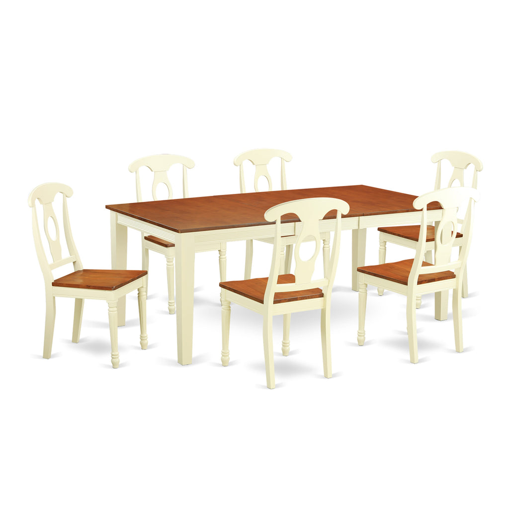 QUKE7-E4X-1 Elegant 7-Piece Dining Assembly Oval Dinner Table with Folding Leaf & Six Seating Units, Elegant Finish