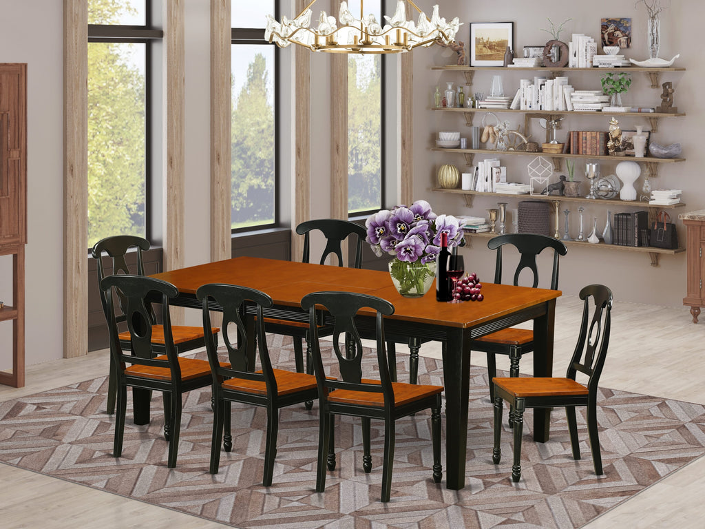 QUKE9-G23-9 9-Piece Dining Set with Expanding Leaf Table and 8 Chairs, Dark & Rich Wood Finish, 40x78 Inch