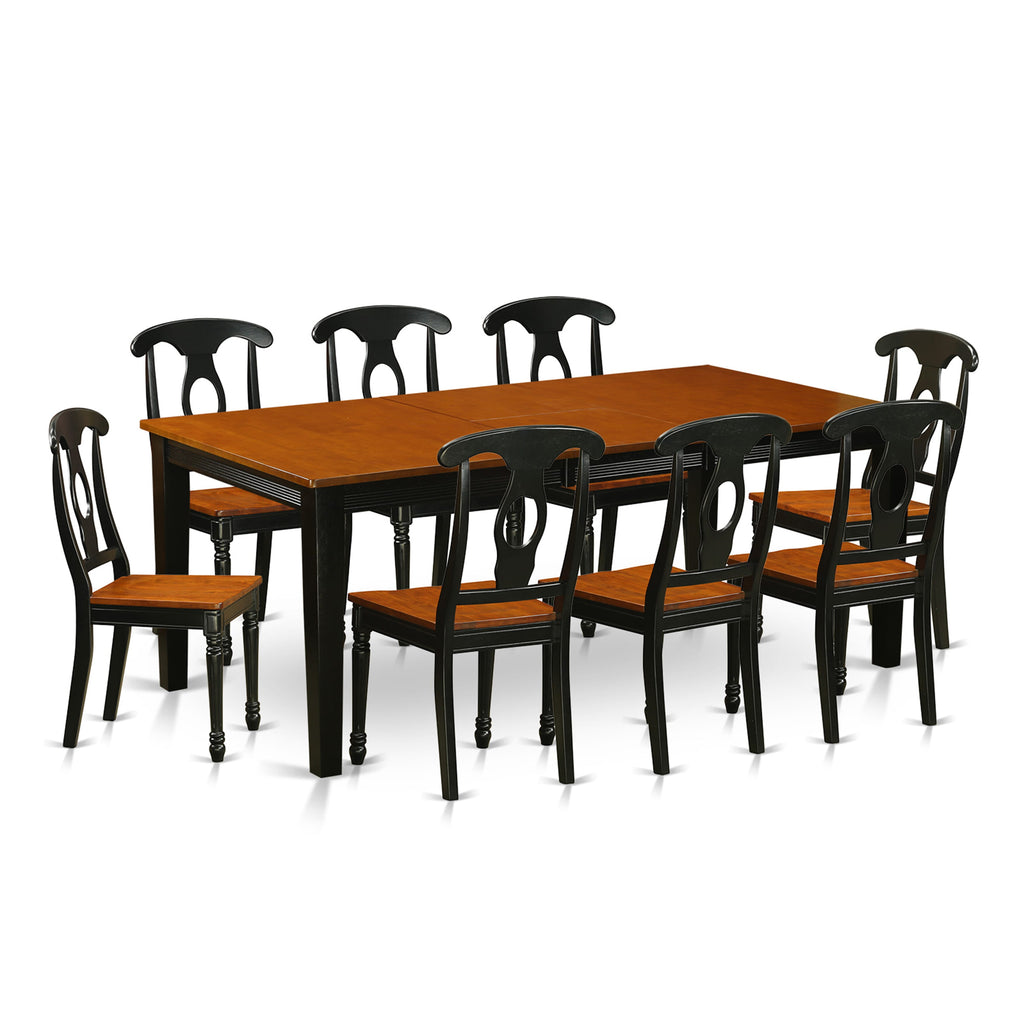 QUKE9-G23-9 9-Piece Dining Set with Expanding Leaf Table and 8 Chairs, Dark & Rich Wood Finish, 40x78 Inch