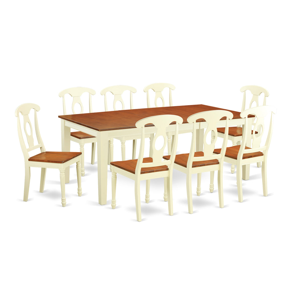 QUKE9-MUL-4 Elegant Dining Set with Butterfly Leaf Table and 8 Chairs, Buttermilk & Cherry Finish