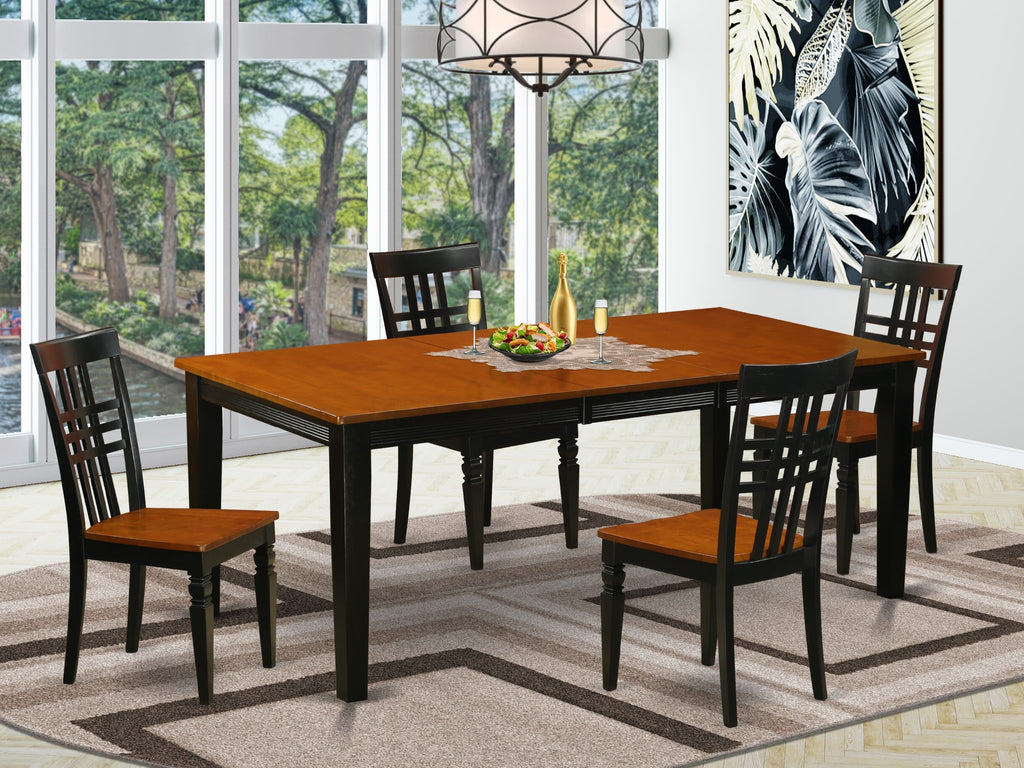 QULG5-6QP-J 5-Piece Dining Ensemble with Extension Table and Solid Wood Chairs, Elegant Black & Cherry Finish