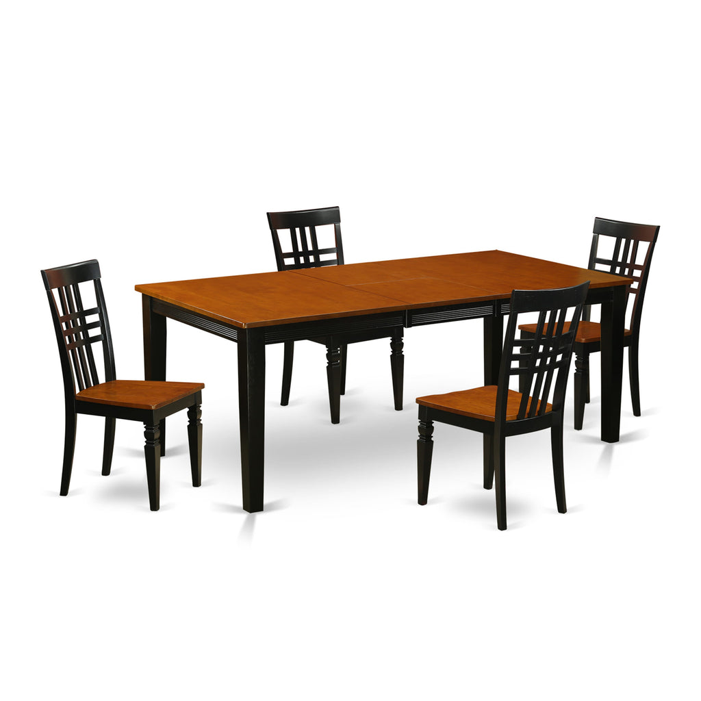QULG5-6QP-J 5-Piece Dining Ensemble with Extension Table and Solid Wood Chairs, Elegant Black & Cherry Finish