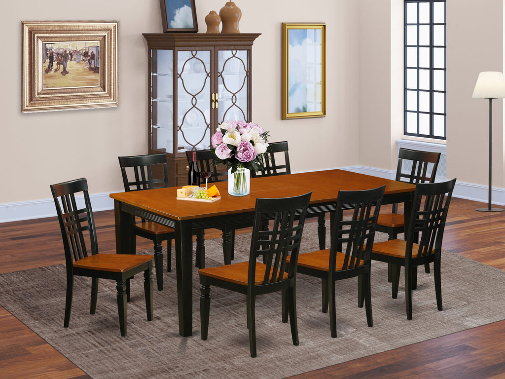 QULG9-2EF-4 Elegant 9-Piece Dining Ensemble with Sophisticated Design Featuring a Rectangular Table and 8 Stylish Chairs in Chic Black and Cherry Finish, 40x78