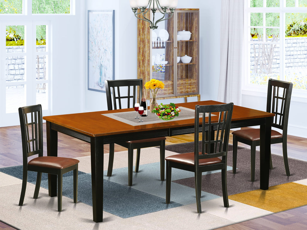 QUNI5-9E2-6J 5 Piece Dining Ensemble Convertible Rectangular Table & Faux Leather Seats, Black Cherry Finish