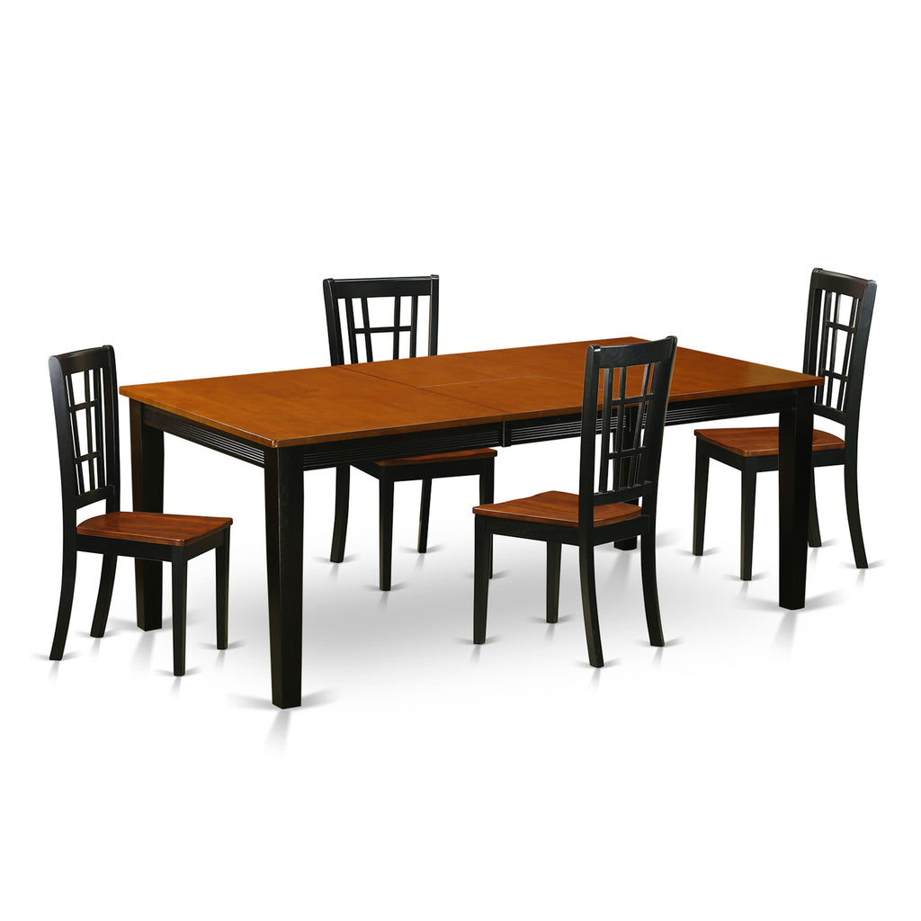 Dining Set QUNI5-KCF-A 5-Piece Group with Rectangular Expandable Table and 4 Seats, Black & Cherry Finish