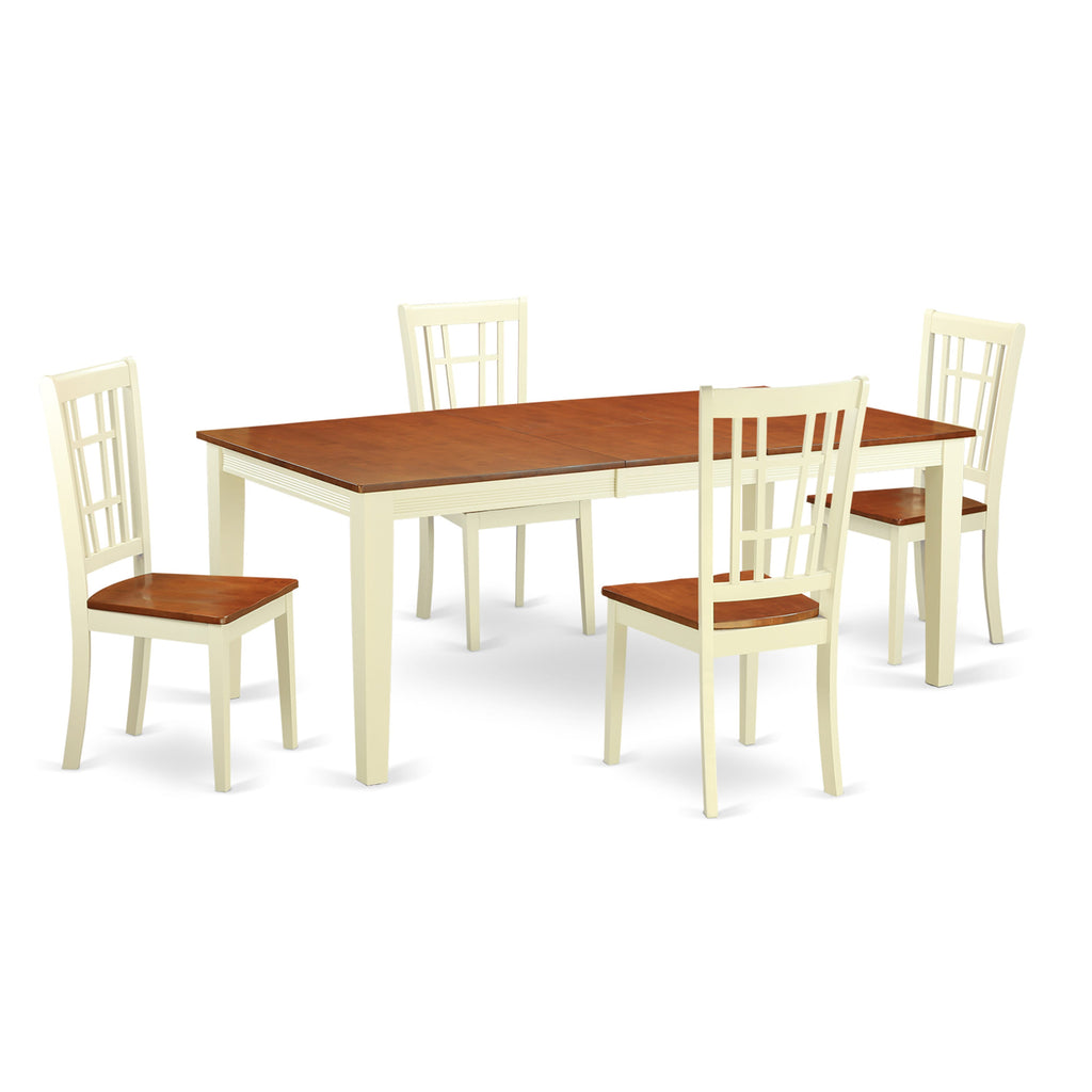 Dynamic Dining Elegance QUNI5-DUR-N 5-Piece Set with Expanding Table & Four Buttermilk Cherry Chairs