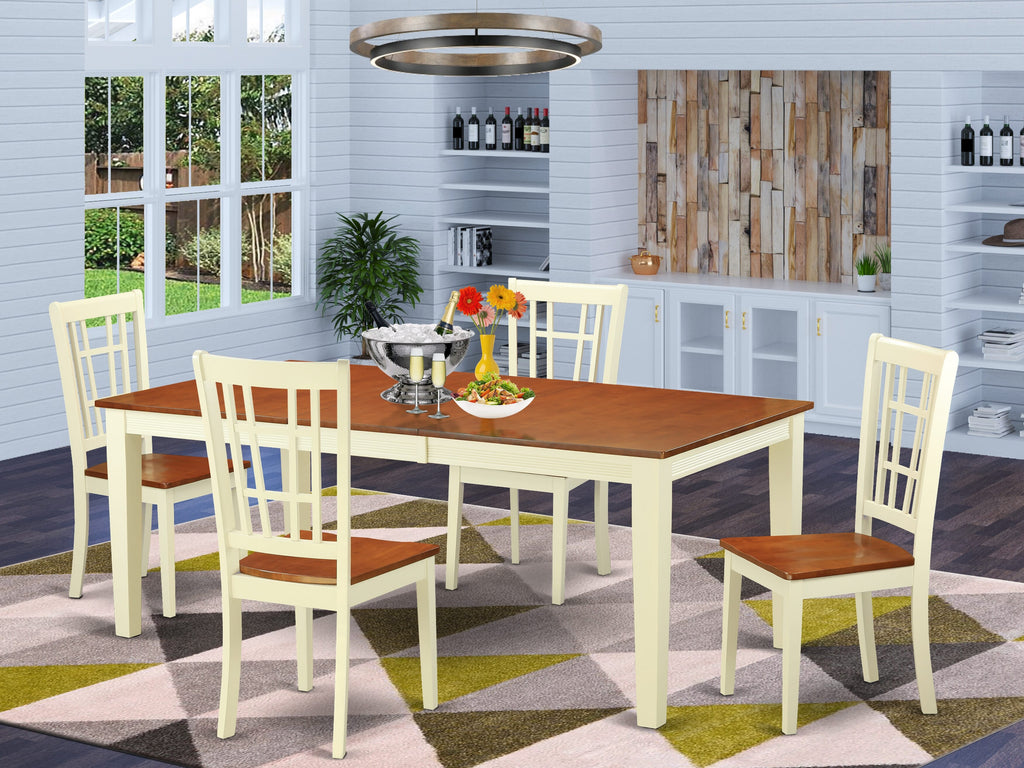 Dynamic Dining Elegance QUNI5-DUR-N 5-Piece Set with Expanding Table & Four Buttermilk Cherry Chairs