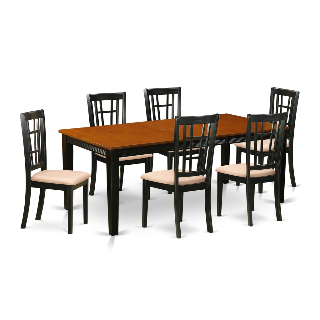 QUNI7-OLN-B Dining Ensemble 7-Piece Set with Rectangular Table & Fabric Chairs in Black Cherry Finish, 40x78