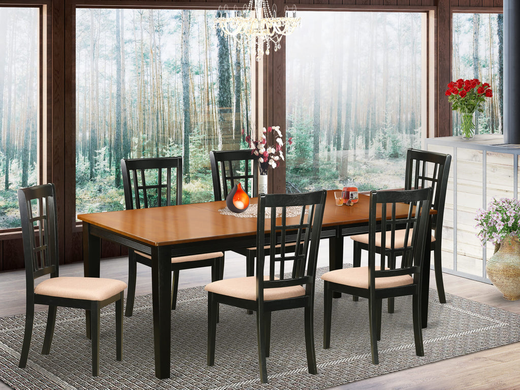 QUNI7-OLN-B Dining Ensemble 7-Piece Set with Rectangular Table & Fabric Chairs in Black Cherry Finish, 40x78