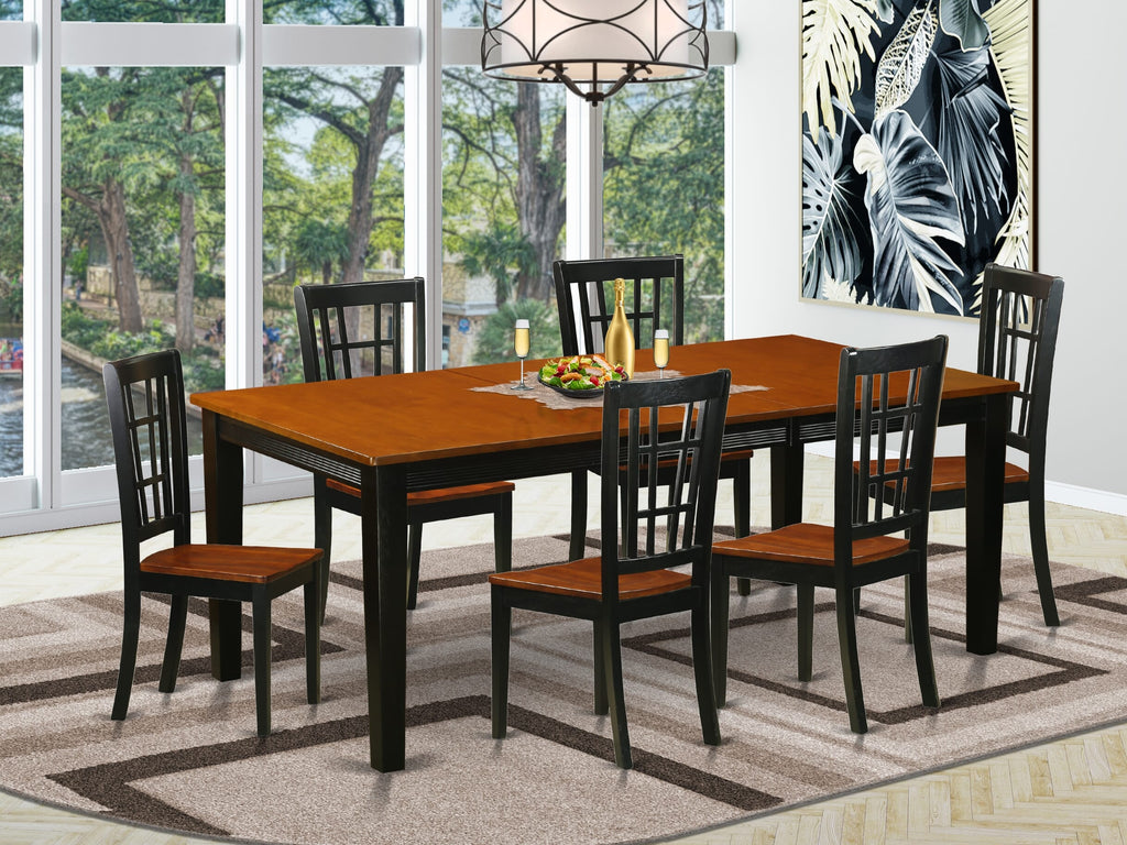 QUNI7-IMA-J 7-Piece Dining Ensemble Rectangular Table with Leaf Extension & 6 Chairs in Black Cherry, 40x78
