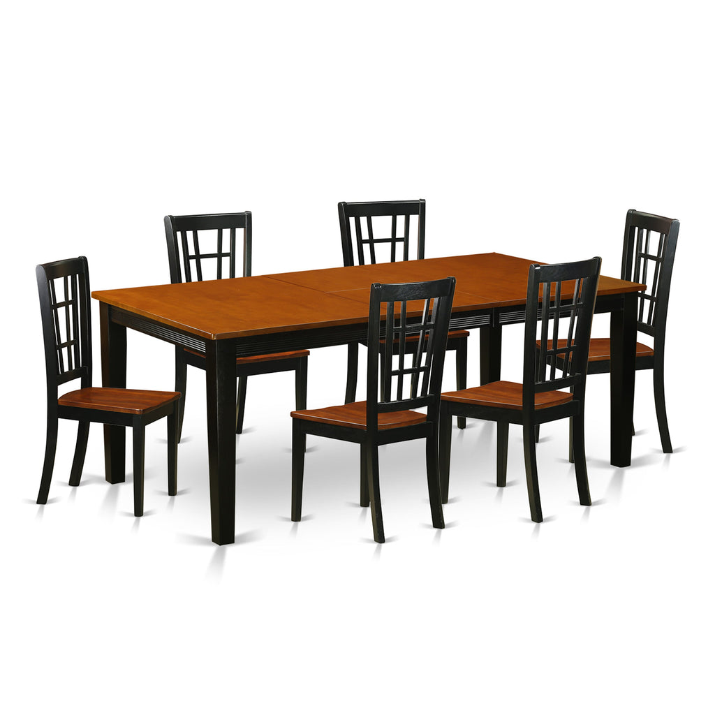 QUNI7-IMA-J 7-Piece Dining Ensemble Rectangular Table with Leaf Extension & 6 Chairs in Black Cherry, 40x78