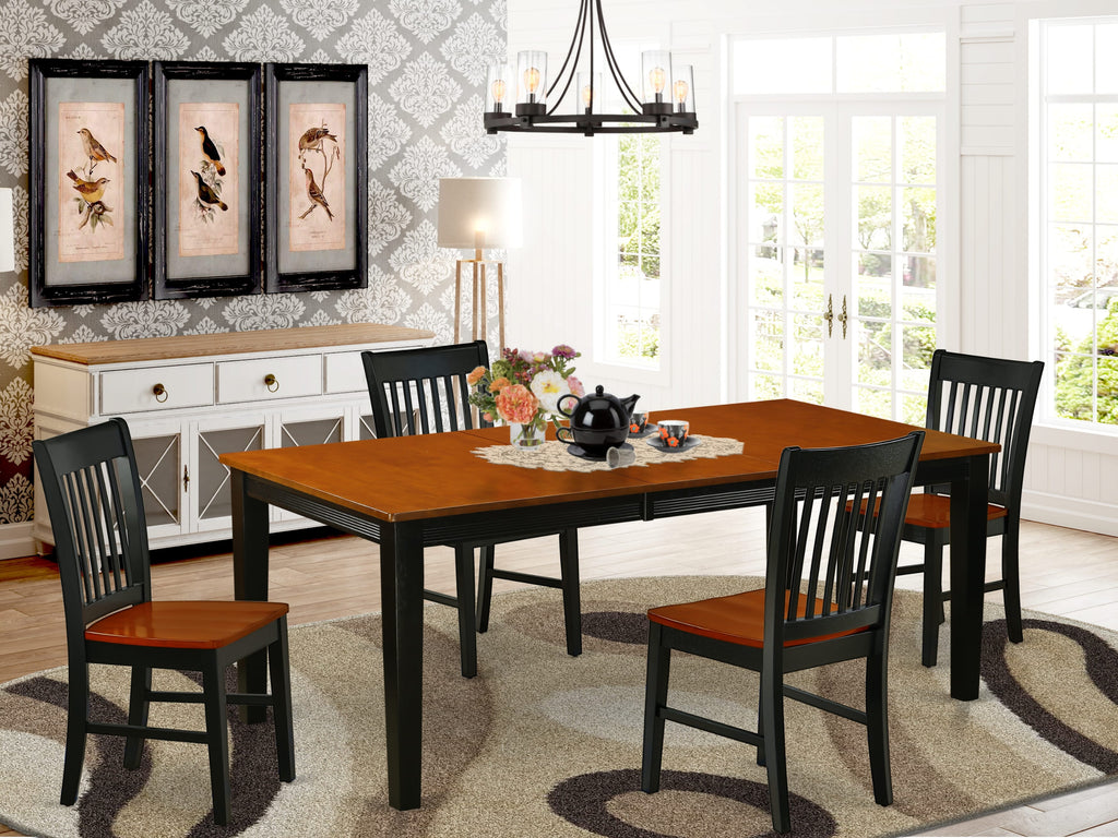 5-Piece Dining Set QUNO5-N0U-V with Extension Table and 4 Chairs in Elegant Black & Cherry Finish