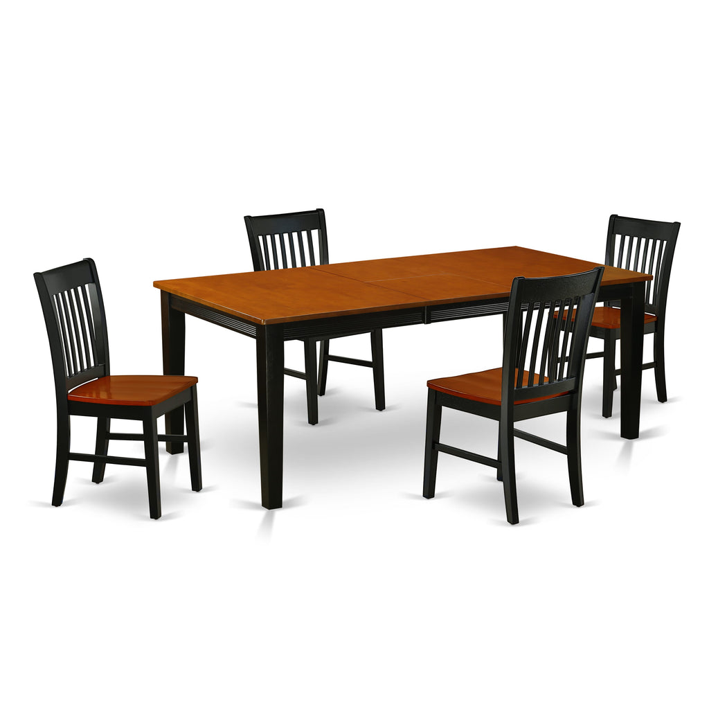 5-Piece Dining Set QUNO5-N0U-V with Extension Table and 4 Chairs in Elegant Black & Cherry Finish