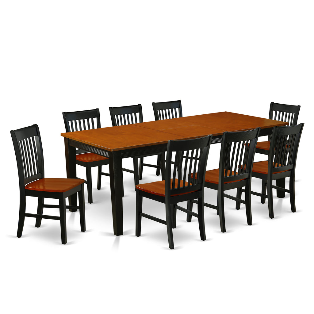 QUNO9-UQQ-G 9-Piece Dining Ensemble with Expansive Table and Elegant Chairs, Black & Cherry, Unbranded