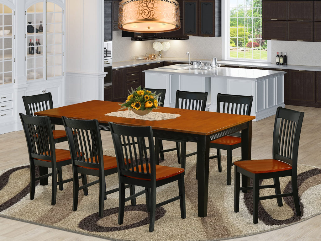 QUNO9-UQQ-G 9-Piece Dining Ensemble with Expansive Table and Elegant Chairs, Black & Cherry, Unbranded