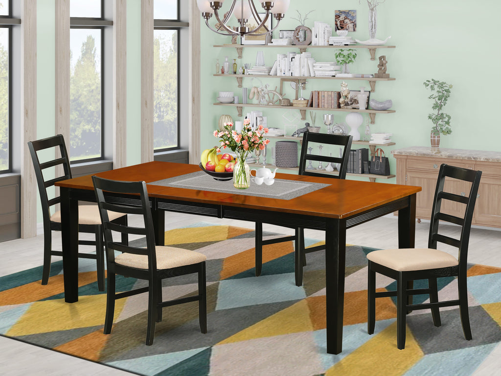 QUPF5-IOJ-O 5-Piece Dining Set Rectangular Table with Expandable Leaf & 4 Fabric Chairs, Black Cherry