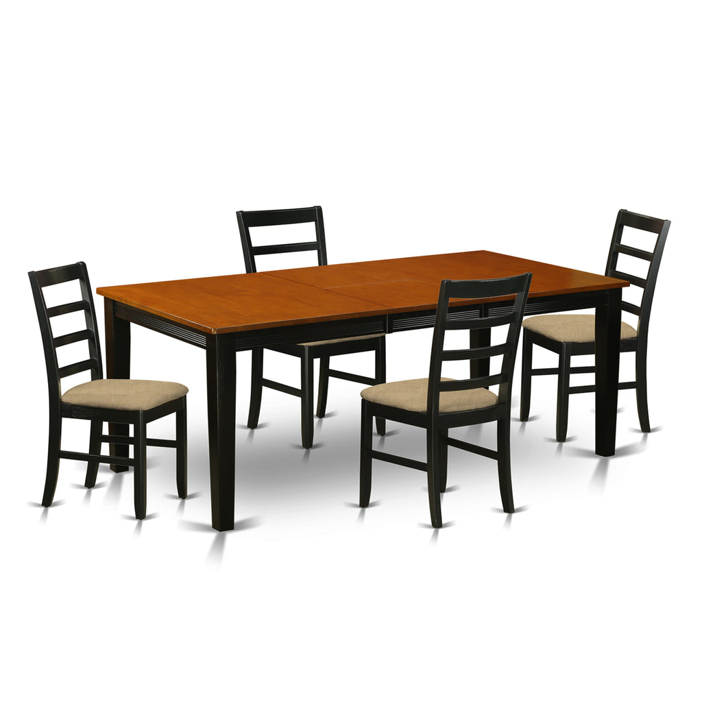 QUPF5-IOJ-O 5-Piece Dining Set Rectangular Table with Expandable Leaf & 4 Fabric Chairs, Black Cherry