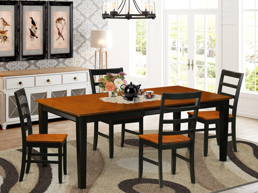QUPF5-ECS-4 5-Piece Dining Set - Butterfly Leaf Table and 4 Dining Chairs, Black & Cherry Finish, 40x78-Inch