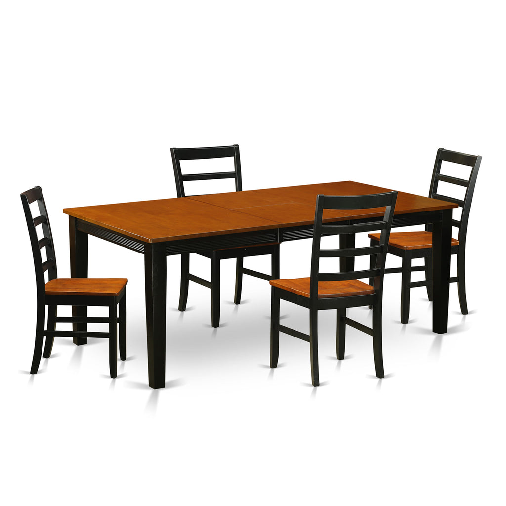 QUPF5-ECS-4 5-Piece Dining Set - Butterfly Leaf Table and 4 Dining Chairs, Black & Cherry Finish, 40x78-Inch
