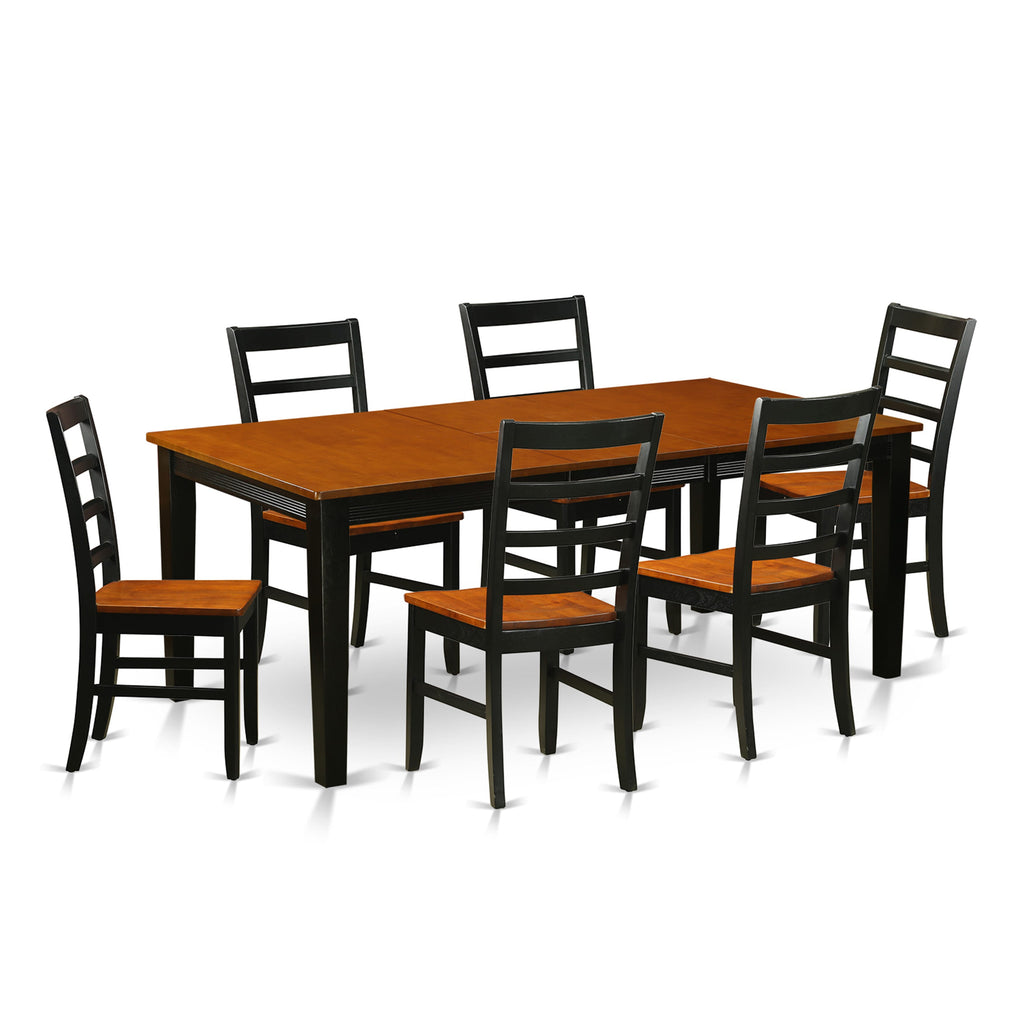QUPF7-HJZ-B 7-Piece Dining Ensemble with Butterfly Extension Table & Six Chairs in Black & Cherry